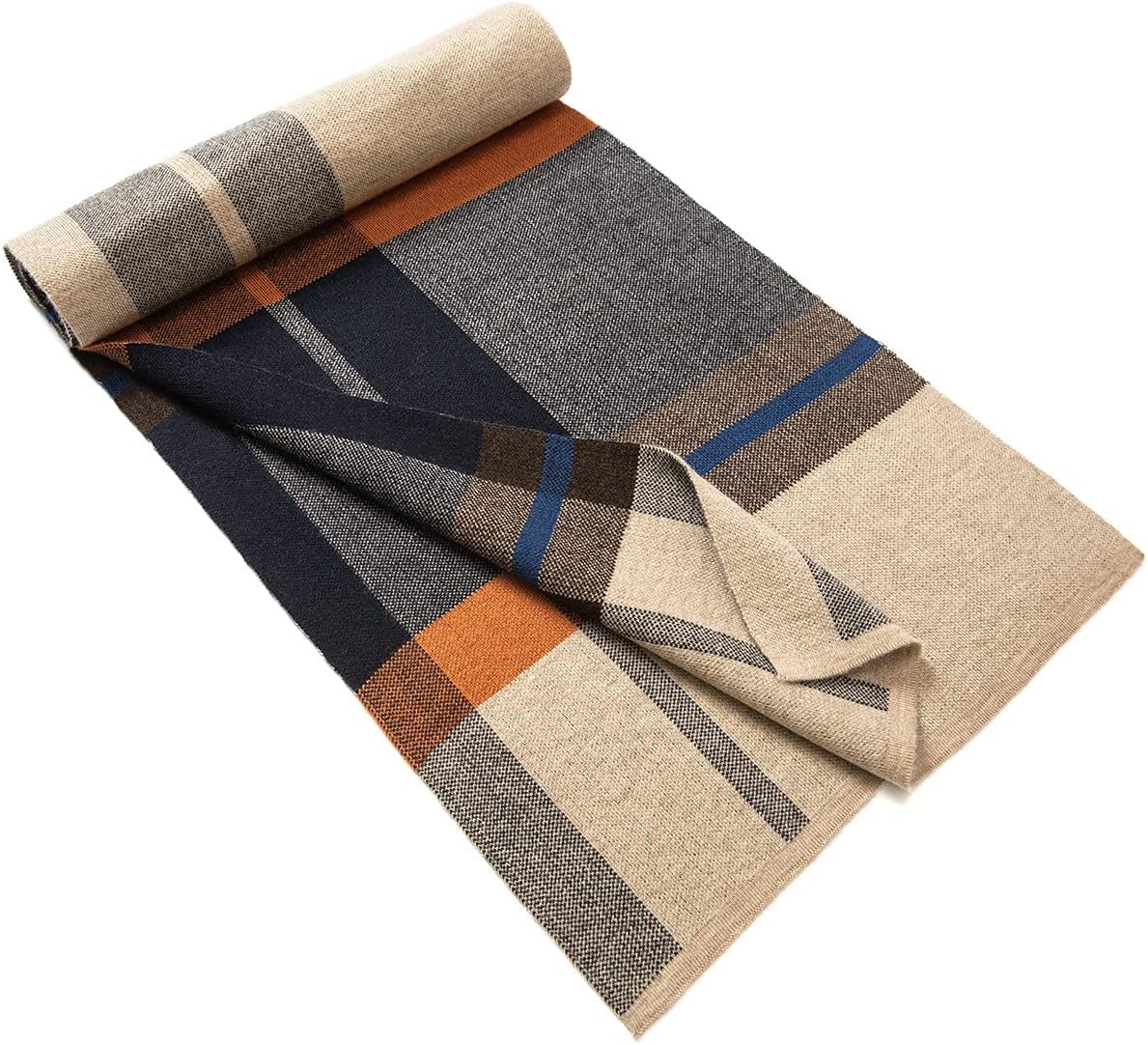 Villand Australian Merino Wool Tartan Knitted Scarf for Men, Plaid Winter Warm Thick Soft Neckwear with Gift Box - Image 3